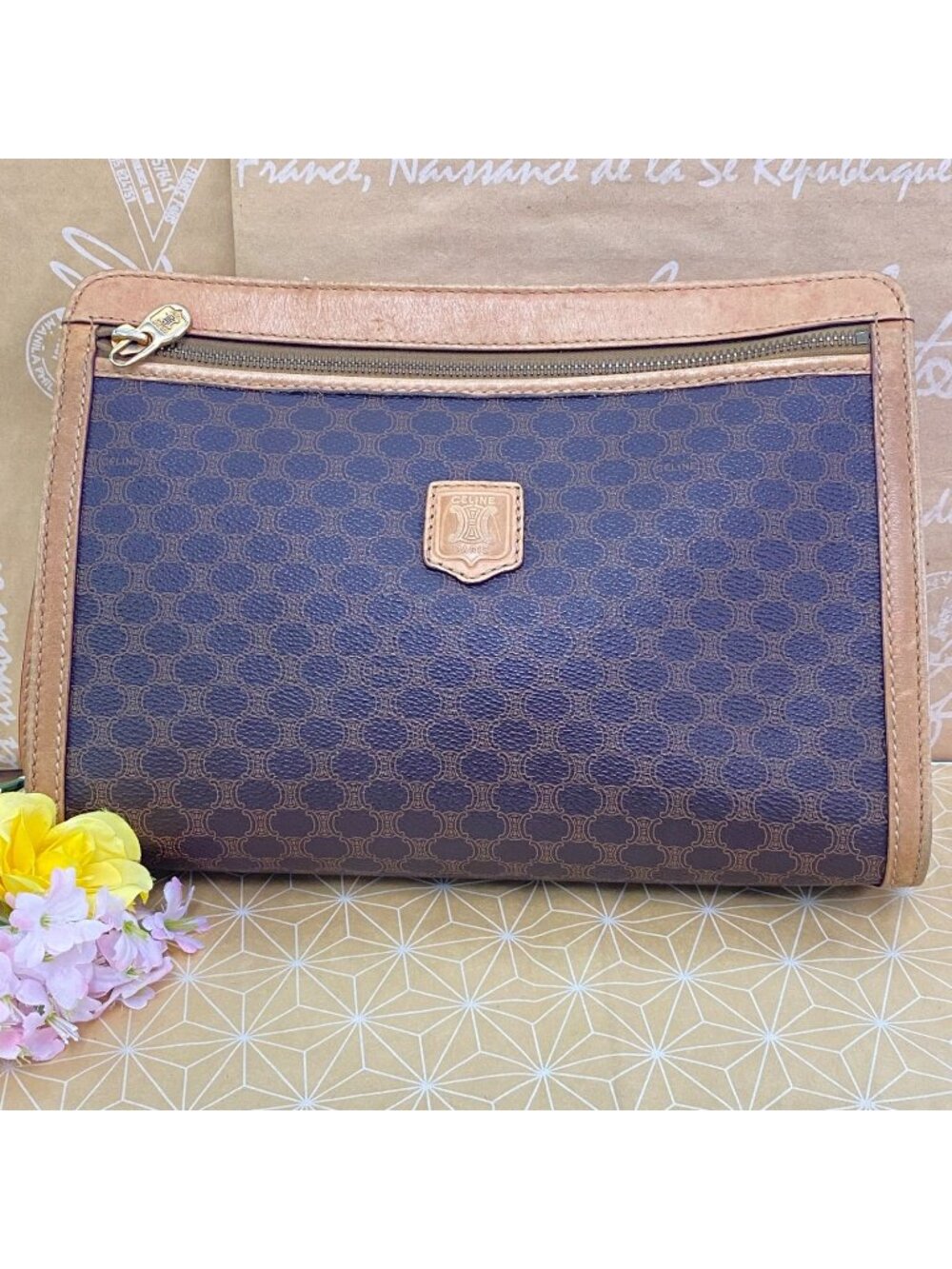 Celine Macadam Pattern Clutch Brown